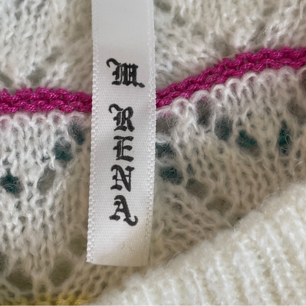 Vintage M.Rena White Rainbow Striped Breathable Mohair Blend Crew Neck Sweater S - Picture 4 of 5